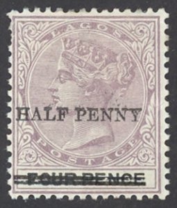 Lagos Sc# 39 MH (b) 1893 ½p on 4p Queen Victoria