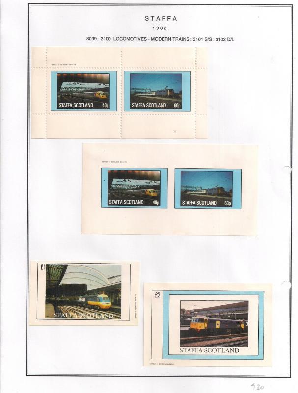 SCOTLAND - STAFFA - 1982 - Locos #1, Modern - Perf, Imp 2v, Souv, D/L Sheets-MLH