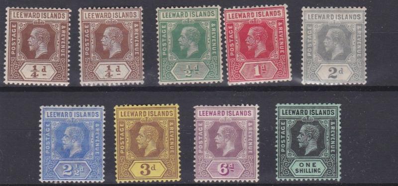 LEEWARD ISLAND 1912 - 22   S G  46 - 54  VARIOUS VALUES TO 1/-  MH 