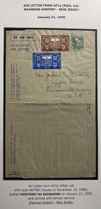 1950 Shannon Airport Ireland Air Letter Cover To Laurenceville NJ USA