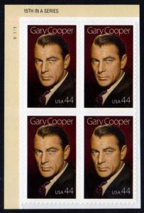 US #4421 Gary Cooper P# Block of 4; MNH (3.60)