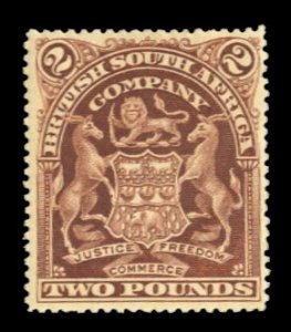 Rhodesia #73 Cat$130, 1908 £2 red brown, hinged