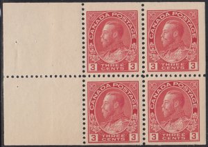Canada 1923 MNH Scott #109a Booklet pane of 4, 2 tabs 3c George V Admiral