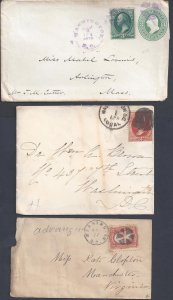 US 1860's 1880's THREE WASHINGTON DC COVER DIFFERENT CANCELS ONE IN VIOLET ONE