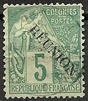 Reunion  20 Used 1891 5c Overprint CV $9