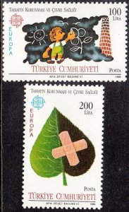 TURKEY Sc # 2345-6 CPL MNH - EUROPA 1986, POLLUTION