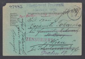 Poland 1915 CENSORED FELDPOST Air Mail Sheet FORT PRZEMYŠL to WIEN during siege