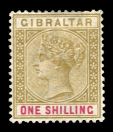 Gibraltar #21 Cat$47.50, 1898 1sh bister and carmine rose, hinged