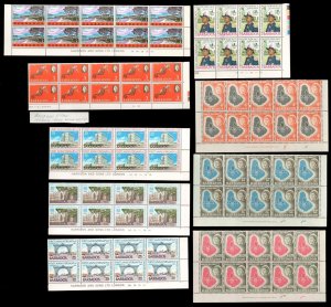 BARBADOS 1968 MNH Lot of 9 Large Plate / Margin Blocks of Stamps CV$61