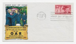 US 985 (Me-12) 3c Grand Army single on FDC Fluegel Multi-Color Cachet ECV $50.00