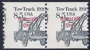 2129a - 8.5c Misperf Error / EFO Pair 1920's Tow Truck Mint NH (Stk8)