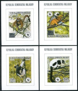 Malagasy 836-839 imperf deluxe sheets, MNH. Michel 1110-1113. WWF 1992. Lemurs.