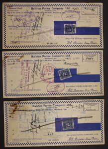 CANADA REVENUE FX96 EXCISE TAX STAMPS USED ON CHEQUES WHOLESALE LOT