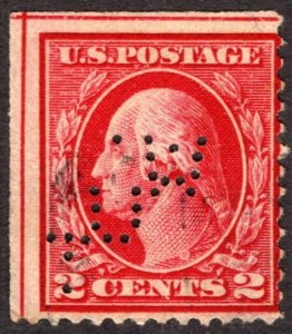 1912, US 2c, Washington, Western Union Telegraph perfin, Used, Sc 406