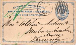 United States Illinois Chicago 1882 grid  2c Blue Liberty Postal Card to Germ...