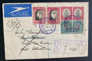 1937 Pretoria South Africa Airmail Cover To Tristan Da Cunha Coronation Stamps