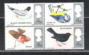 Great Britain 464a MNH Block Birds in Natural colors