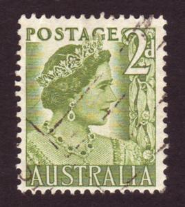 Australia 1951 Sc#231, SG#237 2d Green Queen, Queens, Royalty USED