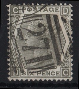 GB 1872 6d grey plate 12 sg125, couple short perfs otherwise very fine used, c