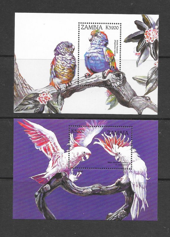 ZAMBIA #737-8 BIRDS - PARAKEETS & COCKATOOS S/S MNH