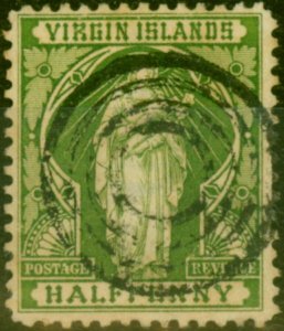Virgin Islands 1899 1/2d Yellow-Green SG43 'Cancelled on Receipt D.W.I 4 Ring...