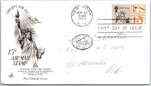 US FIRST DAY COVER 15c AIRMAIL STATUE OF LIBERT ON ARTCRAFT CACHET 1959