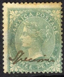 Jamaica SG3 3d Green wmk Pineapple with Manuscript Specimen