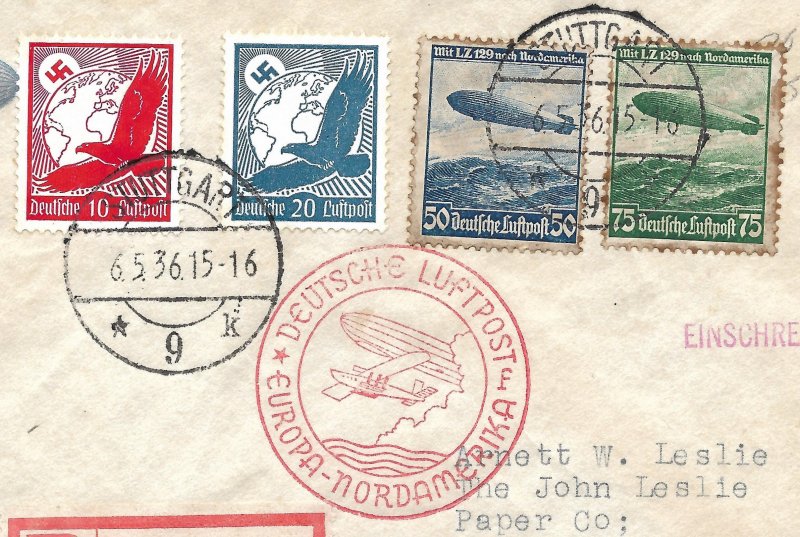 Doyle's_Stamps: Historic 1936 Cacheted Hindenburg Zeppelin Cover