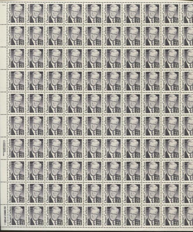 Pane of 100 USA Stamps 2180 Physicist Chester Carlson Brookman Price $67