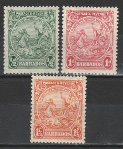 BARBADOS 1925 KGV SEAHORSES 1/2D 1D AND 11/2D PERF 13.5 X 12.5