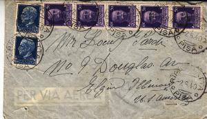 Italy #221 x 5 & 223 x 2 on Cover to US 2-8-1940