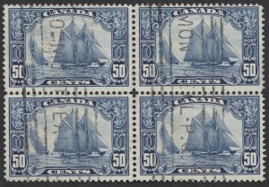 Canada #158 50c Scroll Issue Bluenose Used Block of 4 Fine Montreal Roller