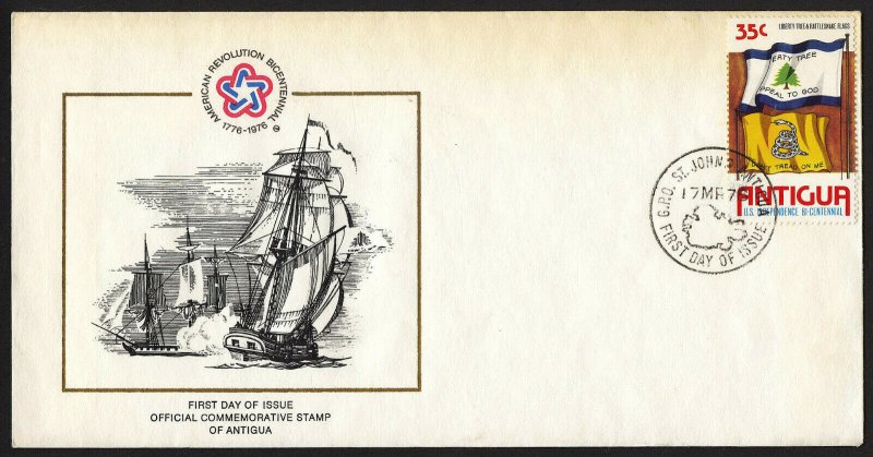 wc005 Antigua First Day Cover of U.S. Bicentennial 1976 FDC first day cover