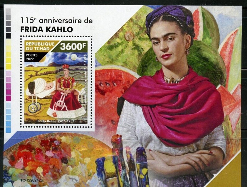 CHAD 2022 115th BIRTH OF FRIDA KAHLO PAINTINGS S/S MINT NEVER HINGED