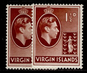 BRITISH VIRGIN ISLANDS GVI SG112 + 112a, 1½d PAPER VARIETIES, M MINT. Cat £11.