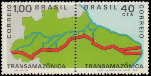 Brazil #1190a, Complete Set, Pair, 1971, Maps, Never Hinged