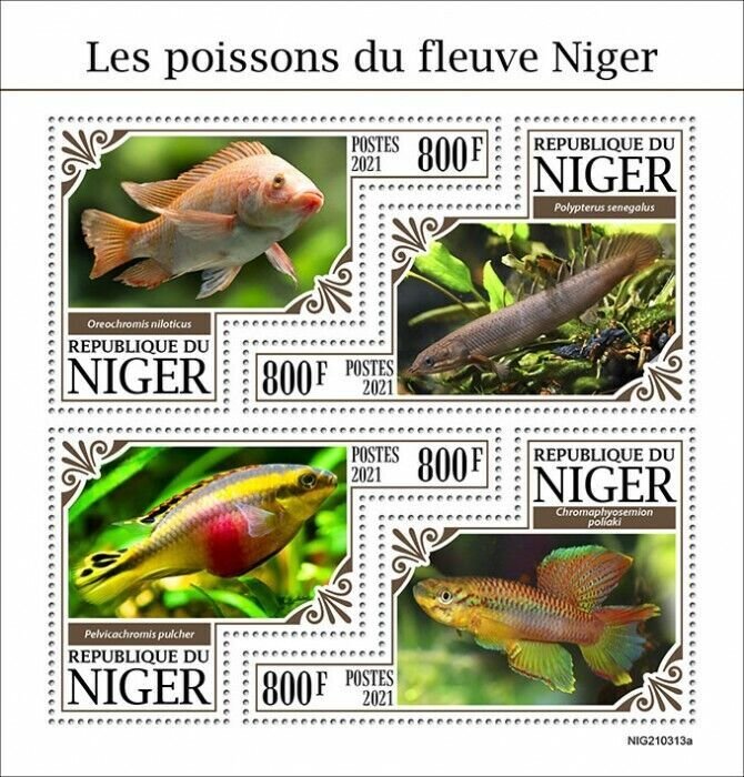 Niger 2021 MNH Fishes Stamps Fish of Niger River Cichlids Nile Tilapea 4v M/S
