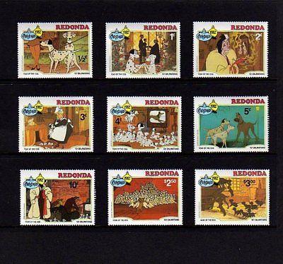 REDONDA - 1982 - DISNEY - 101 DALMATIANS - DOGS - 9 X MINT - MNH SET!