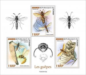 Chad 2021 MNH Insects Stamps Wasps Wasp 3v M/S