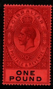 GIBRALTAR SG85 1912 £1 DULL PURPLE & BLACK/RED MTD MINT