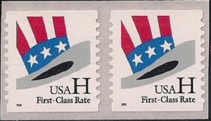 #3266 (33) cent Hat, H Rate, Coil Pair, Stamp Mint OG NH VF