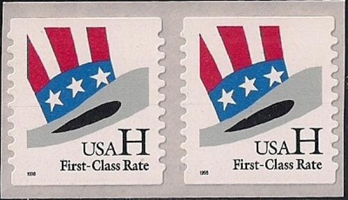 #3266 (33) cent Hat, H Rate, Coil Pair, Stamp Mint OG NH VF