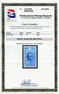 US SCOTT #1188, Mint-Sup-OG-NH Graded 98 PSE Certificate (DFP 1/3/20)