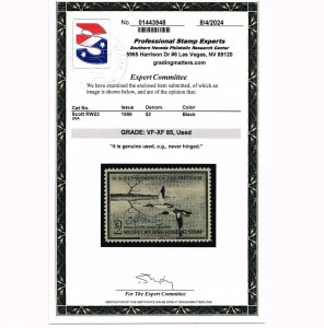 EXCELLENT GENUINE SCOTT #RW23 MINT PRISTINE OG NH PSE CERT GRADED VF-XF 85