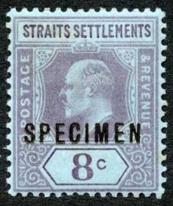 Straits Settlements SG114 KEVII 8c Wmk CA opt SPECIMEN M/M