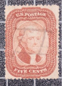 Scott 27 - 5 Cents Jefferson - Used - Brick Red PSE Cert SCV $1450.00