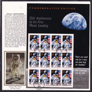 1994 Moon Landing 25th Anniversary Sc 2841 sheet of 12 jumbo Colorano cachet