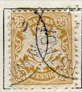 GERMANY; BAVARIA 1876 classic Perf fine used 25k. value Postmark