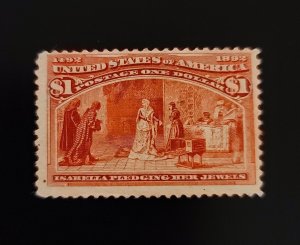 1893 $1 Queen Isabella Pledging Her Jewels, Salmon Scott 241 Mint F/VF No Gum