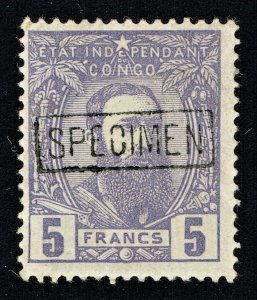 [st4136] BELGIAN CONGO 1887 Scott#11 mint 5FRS Violet with SPECIMEN overprint
